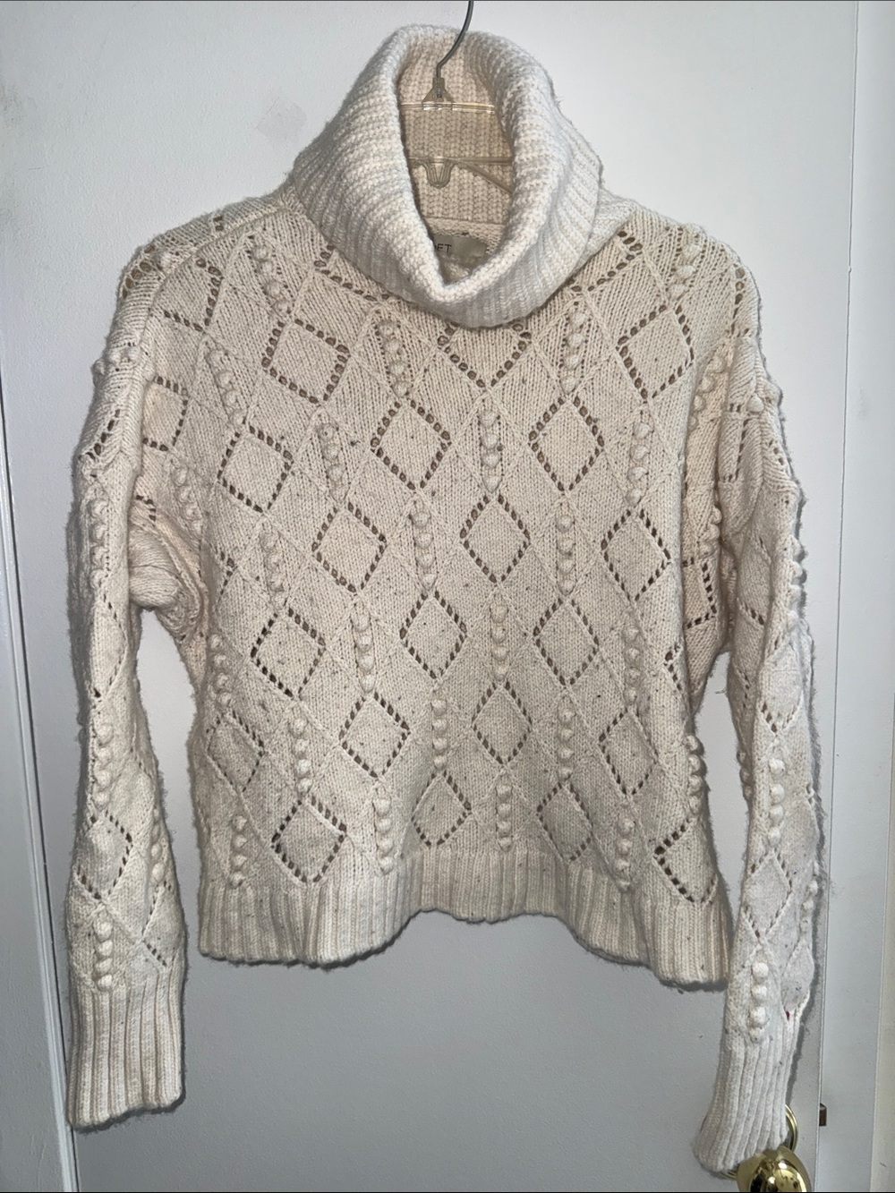 LOFT Cream Cable Knit Turtleneck Sweater